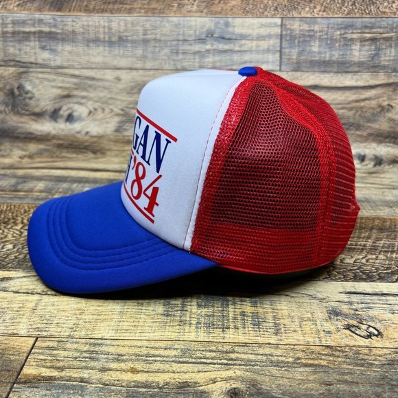 Reagan Bush '84 Mens Trucker Hat Blue Snapback USA President Retro Baseball Cap - Picture 4 of 8